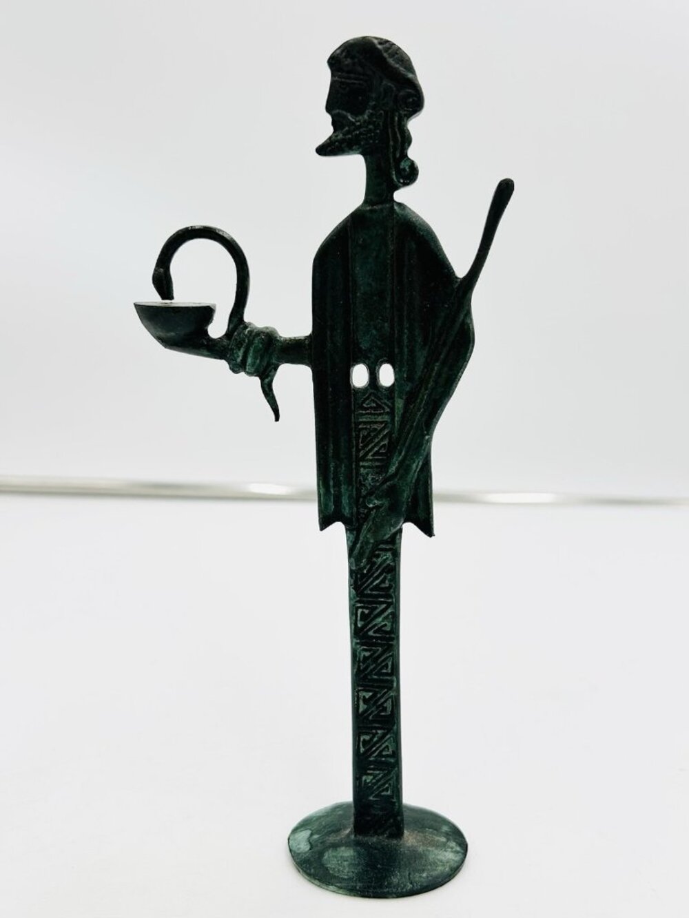 Mid Century Bronze Brutalist Snake Charmer 8.5" Sculpture Hygiea Patina Greek